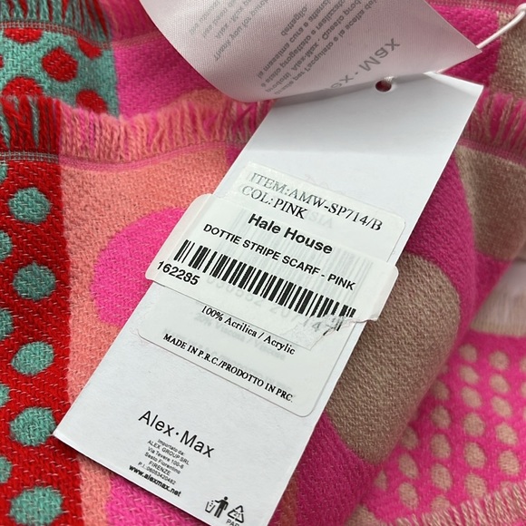 ALEX MAX - Pink Stripes & Polka Dots Scarf Colorful Made in Italy - Picture 11 of 12